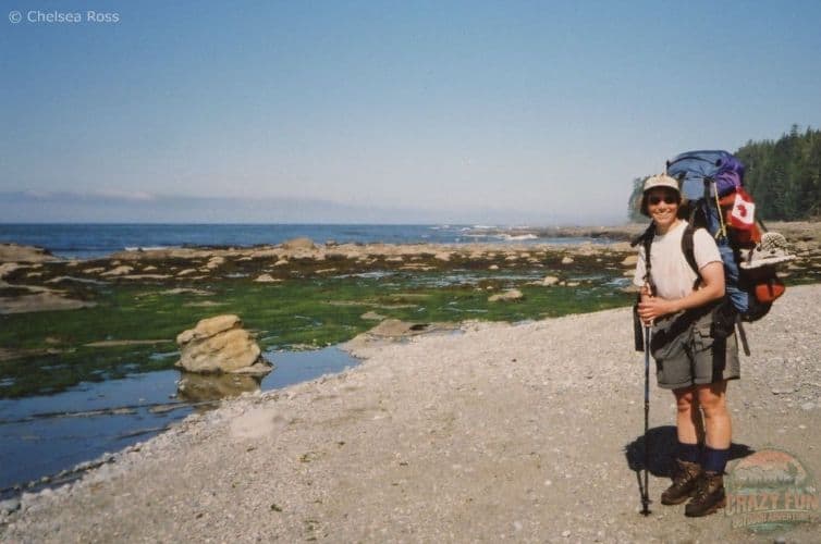 My mom proudly wearing the Canadian Flag for Canada Day as we are backpacking the West Coast Trail.