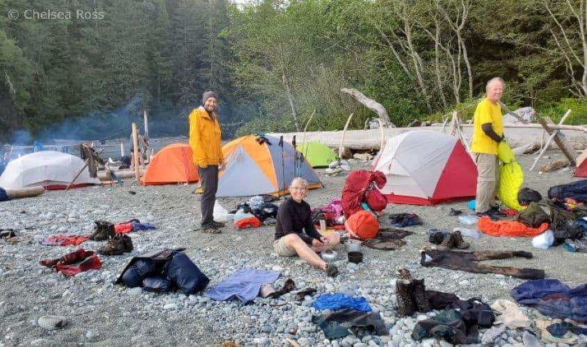 Setting up camp on the beach