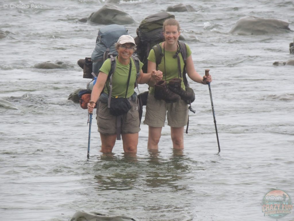 My mom and I crossing a river