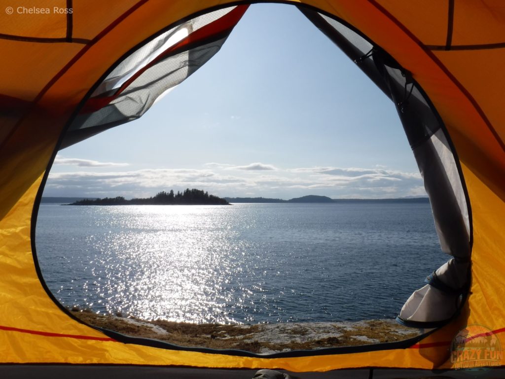 Took a picture from inside the tent looking outwards towards the ocean.
