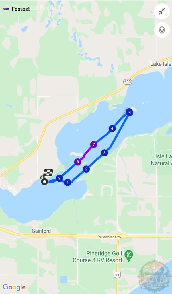 A map showing where I went the fourth time I went kayaking from Lake Isle Kayaking Adventures.