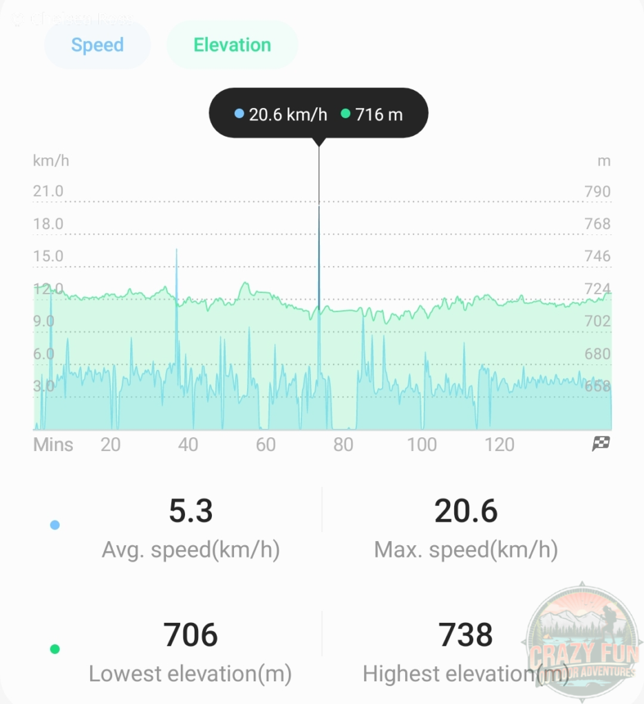 Samsung Health app that shows distance, pace, elevation