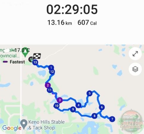 Samsung Health app tracked a 2 and a half hours cross-country skiing distance on a map.