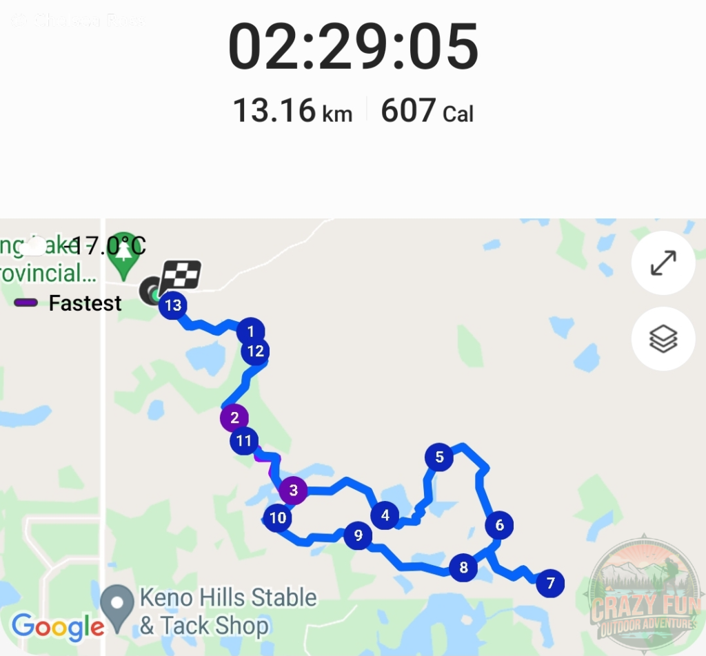 Samsung Health app that tracked my cross-country skiing distance on a map indicating a 2 hour and a half time.