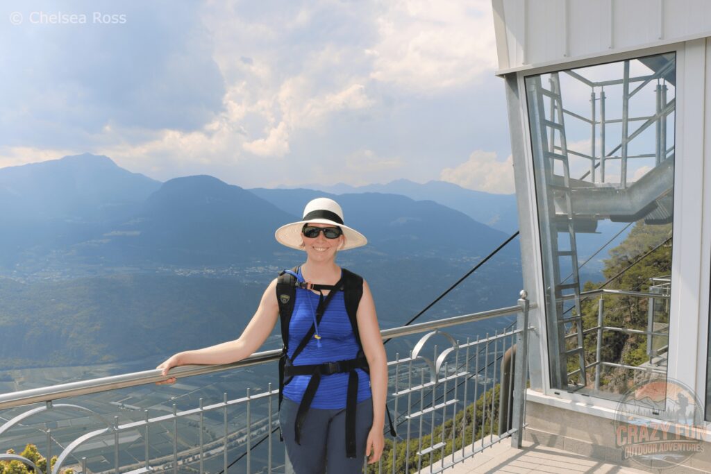 Overlooking the town of Vilpian in the valley. Waiting to take the Vilpian-Mölten Cable car.