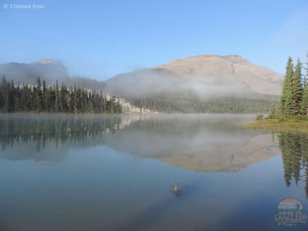 A beautiful view of Brazeau Lake early in the morning when the clouds cleared up and the sun came out.