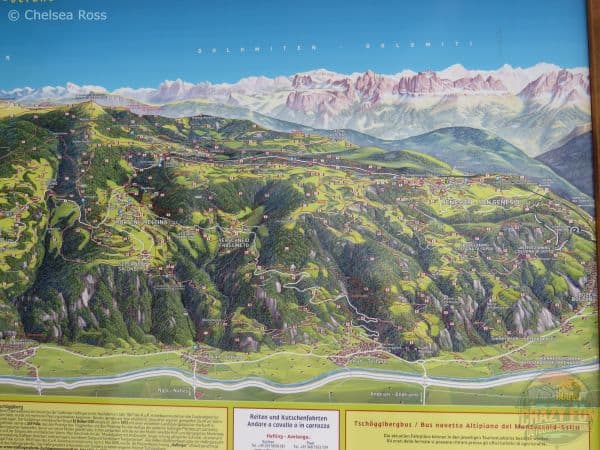 The map showing the hiking trails in the foothills north of San Genesio on our unforgettable Hiking Holiday in Bolzano.
