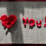 Date Ideas for Valentine's Day: Petals shaped into a heart with the word love you cut out of red petals on a grey placemat.