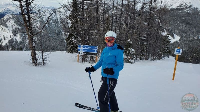 Lady heading down the blue run called Larch.