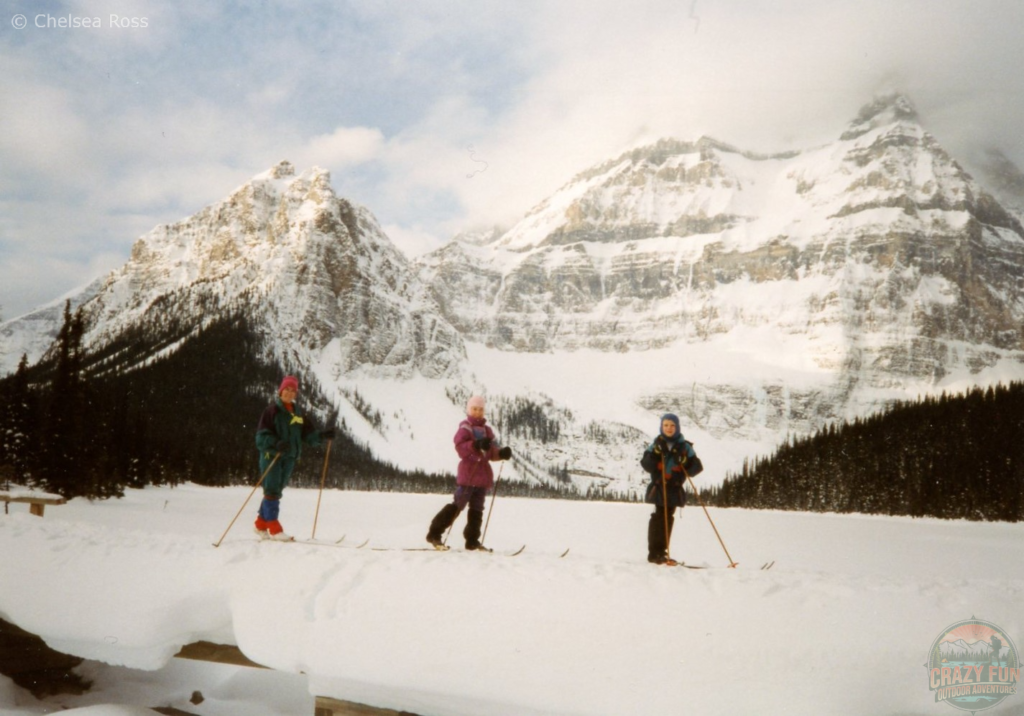 Three of us skiing on the snow when I'm ten years old.