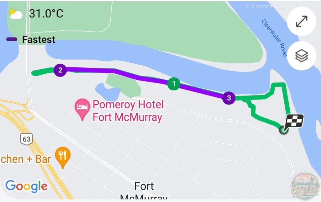 A map showing the distance I walked along the Clearwater River.