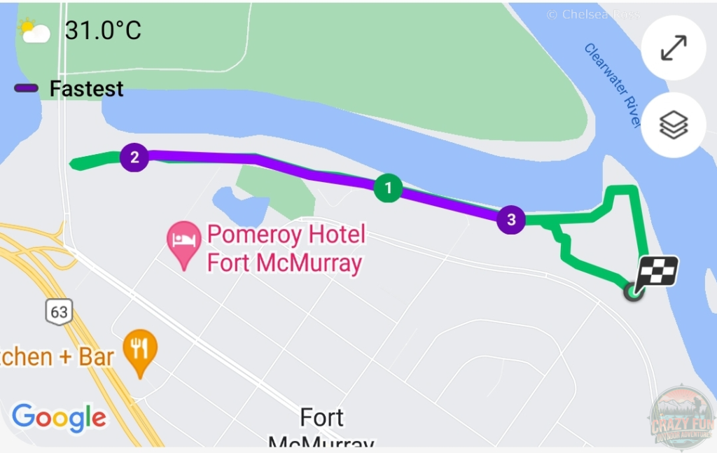 A map showing the distance I walked along the Clearwater River.