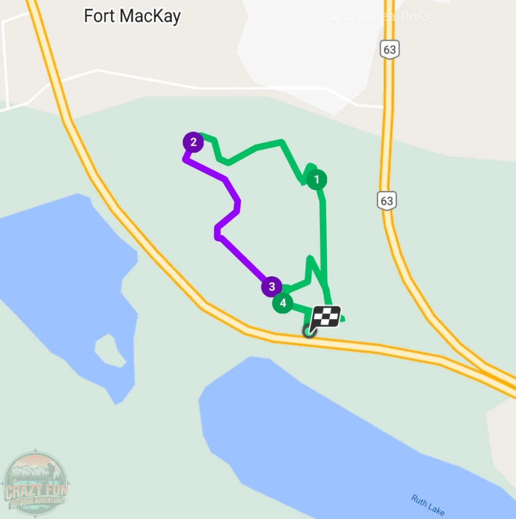 Matcheetawin Discovery Hiking Trails near Fort McMurray: a map showing the distanced I walked.