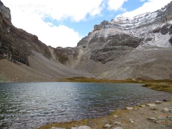 A lake in Larch Valley in front of Sentinel Pass trail.