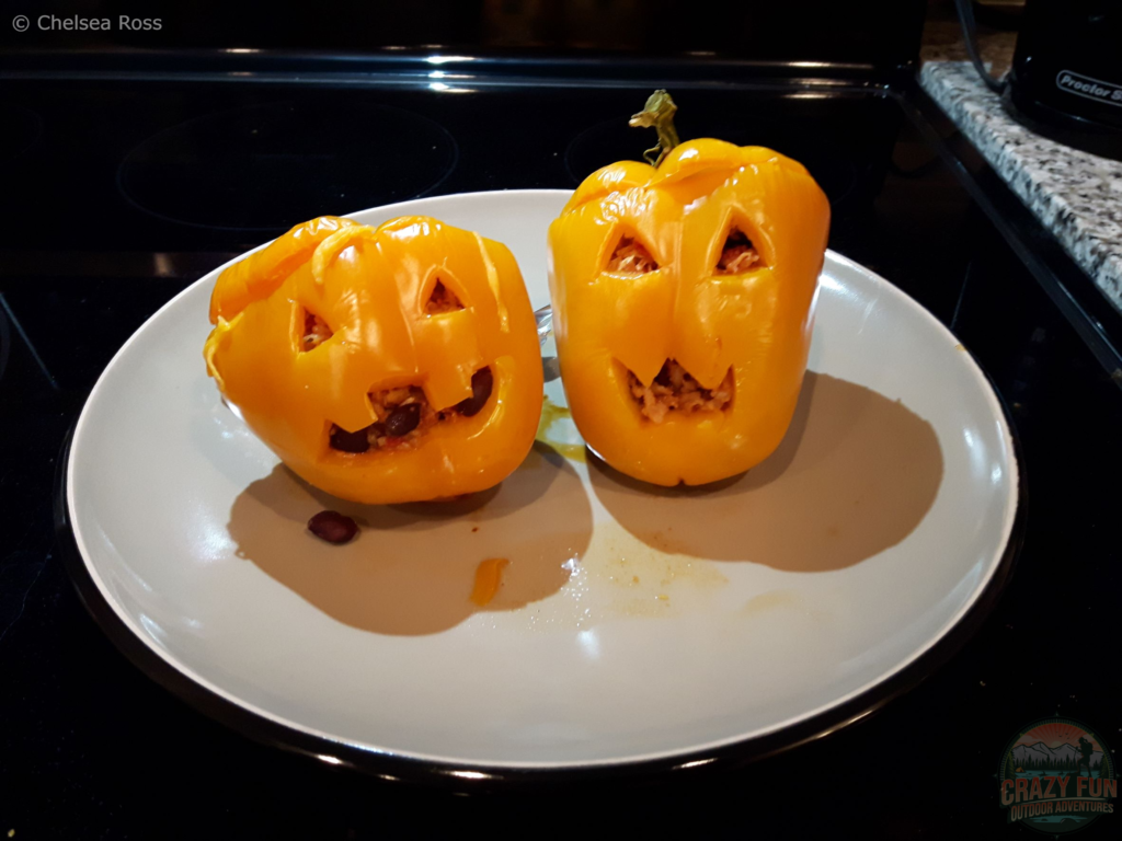 Halloween Party Treats include Jack O' Lantern orange peppers.