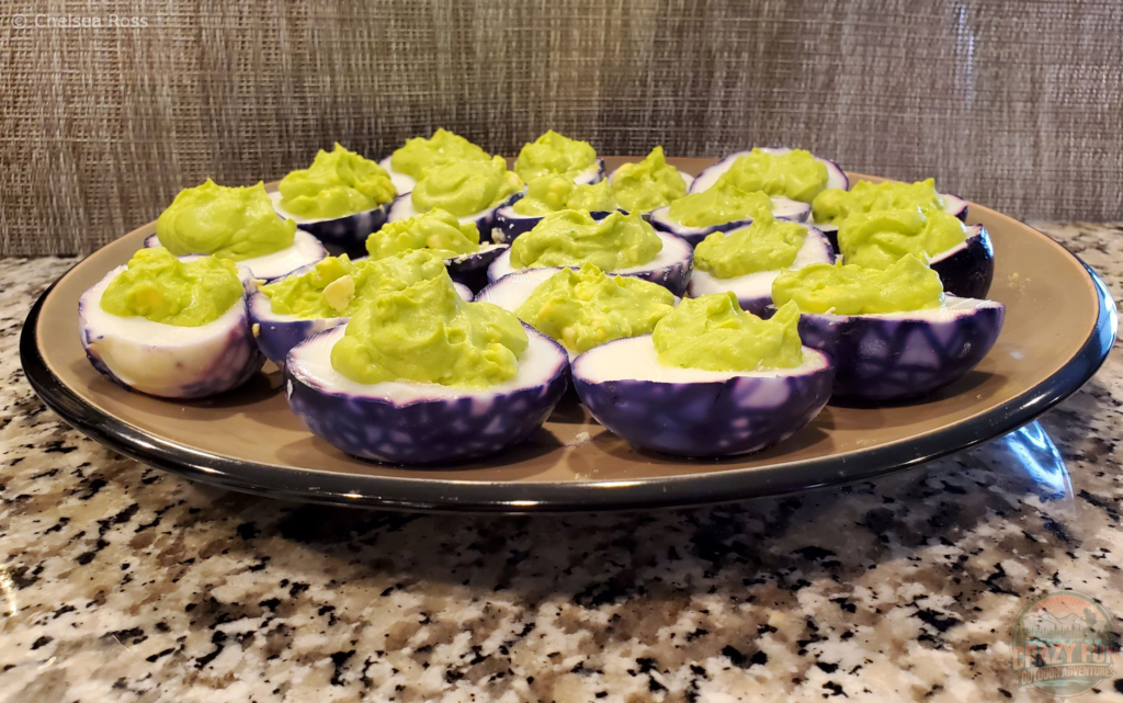 The Halloween Party Treats include spooky green deviled eggs.