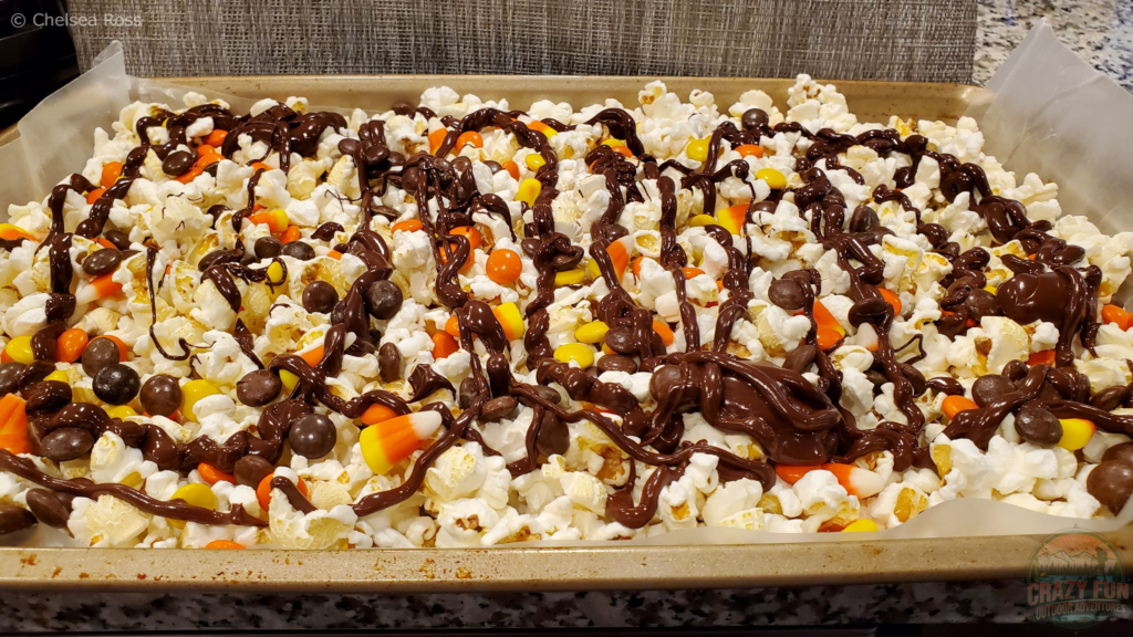 The Halloween Party Treats include Monster Munch with chocolate, popcorn, candy corn and Reese's pieces. 