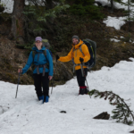 Focus on What Matters: Kris and I backpacking Poboktan trail in the snow.