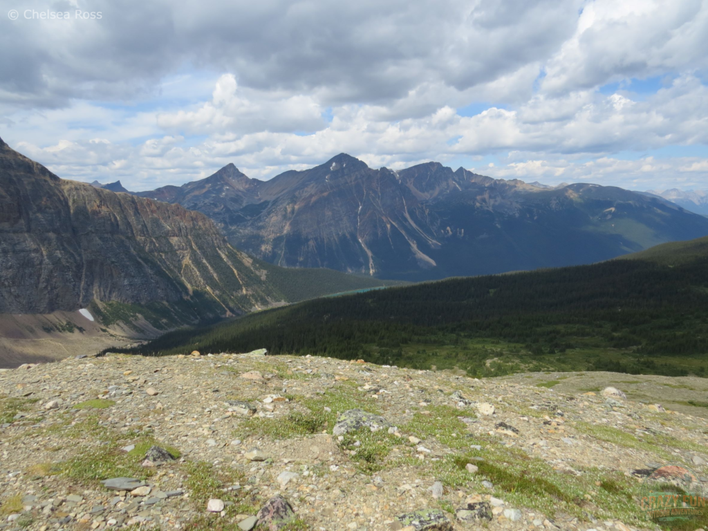 Looking back at the mountain landscape on the Edith Cavell hike.