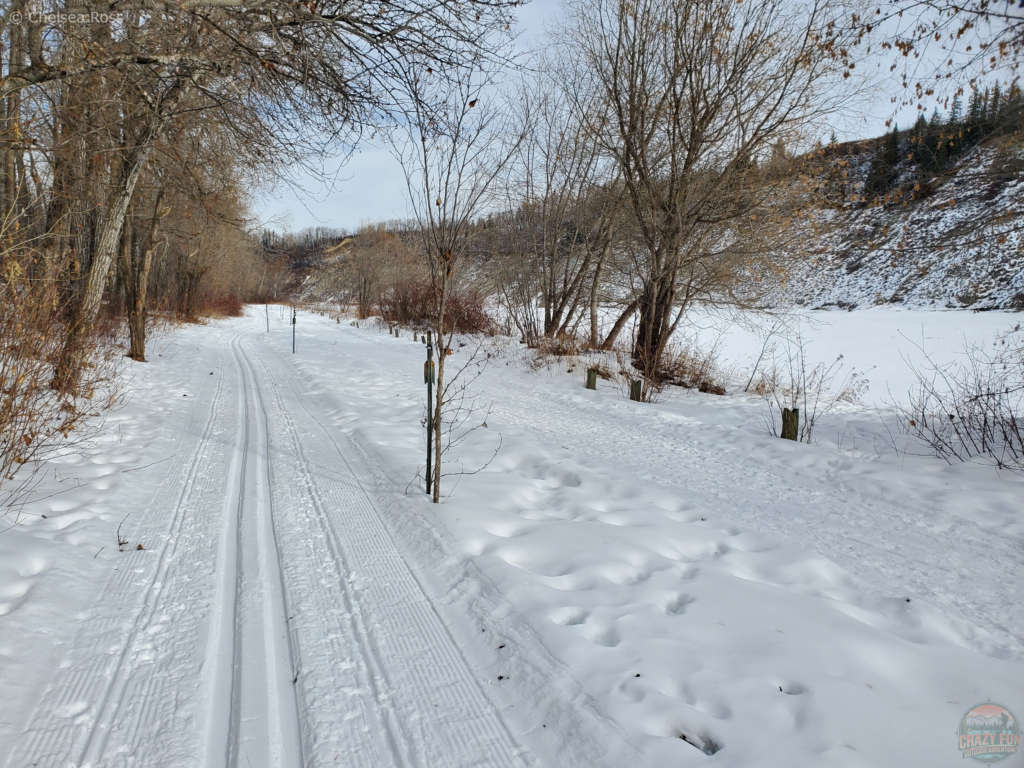 xc skiing near me in Devon offers a river trail.