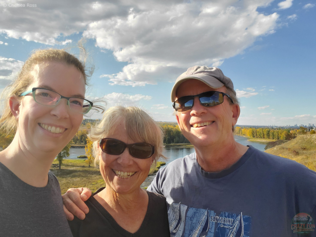 Selfie of my parents and I while hiking along the Bow river.