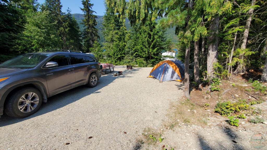 Campsites with showers: looking at our campsite at Martha Creek Campground.