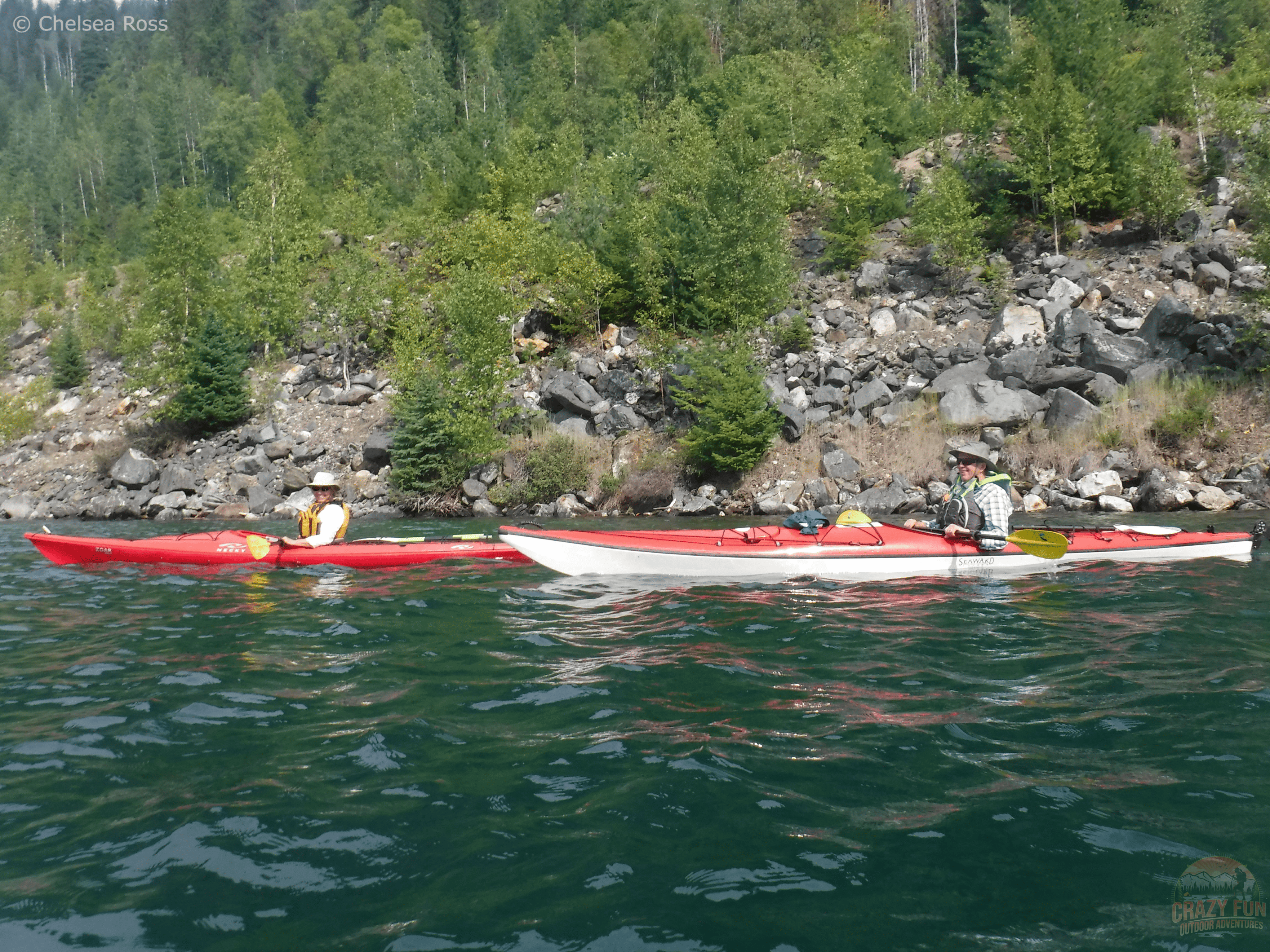 My parents in their kayaks wearing their PFD.