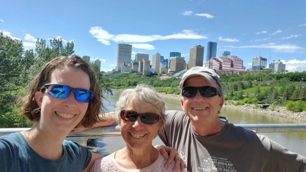 Walking with my parents in Edmonton.