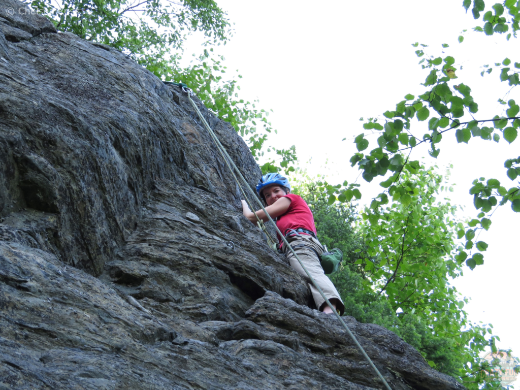 Female rock climbing