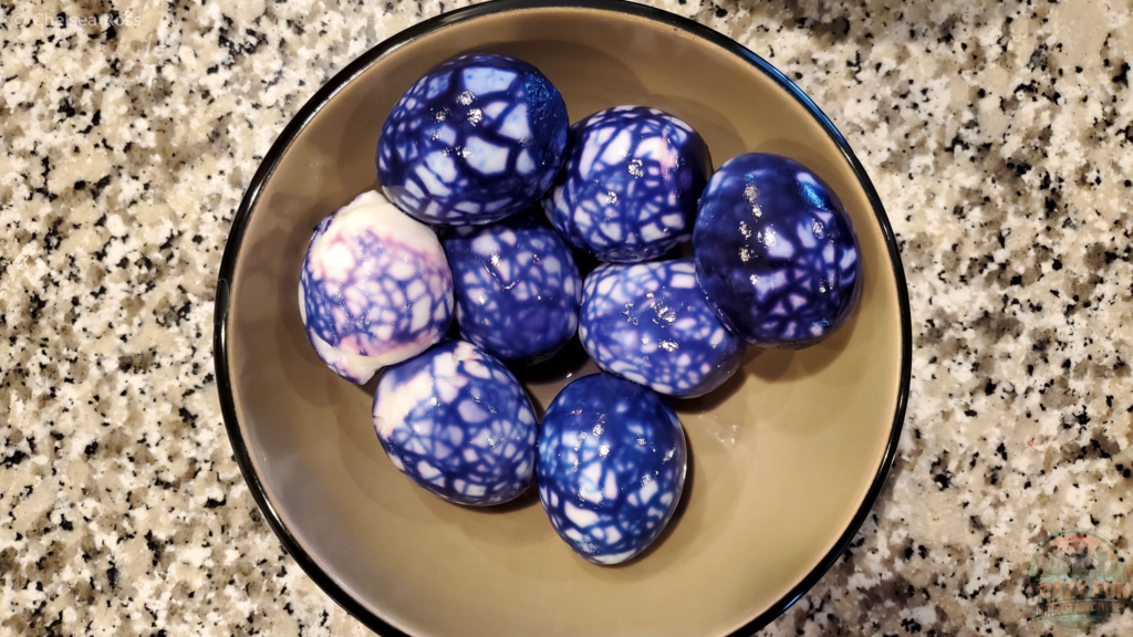 What the eggs look like after being put in the purple dye.