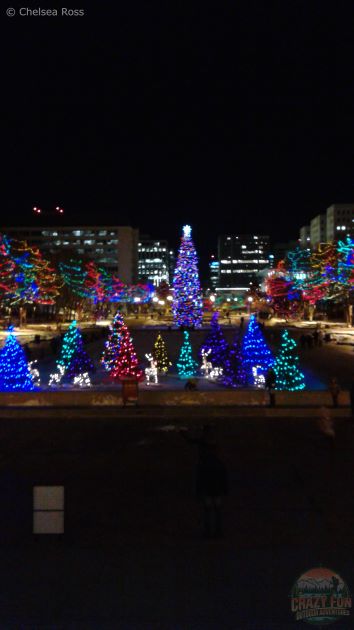 Edmonton Events at Christmas include lights at the Legislature. This is looking north towards downtown.