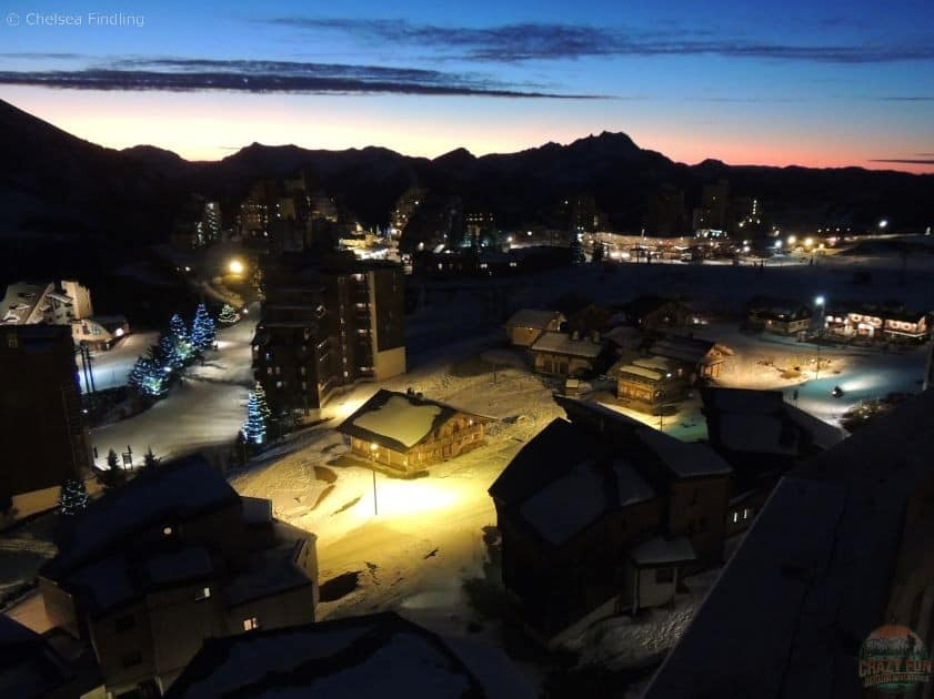 Night time before downhill skiing in Avoriaz France.
