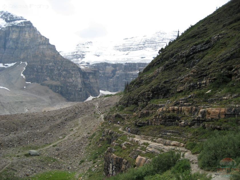 Trail along the mountain while hiking Plain of Six Glaciers.