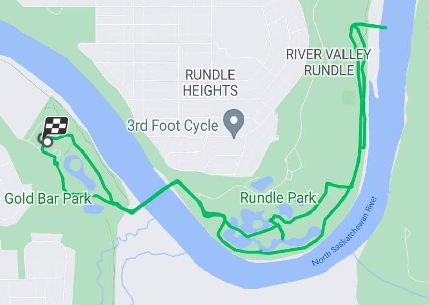 River valley trails from Goldbar to Rundle in Edmonton.