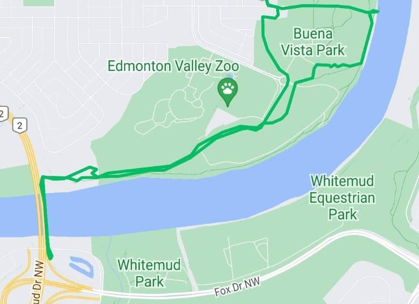 River Valley Trails from Buena Vista to Whitemud Park in Edmonton.
