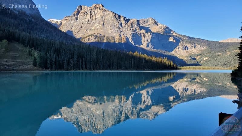 Fall hikes near Banff include walking around Emerald Lake. 