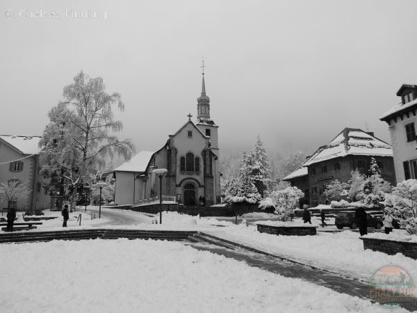 Walking in the snowy winter streets of Chamonix. 