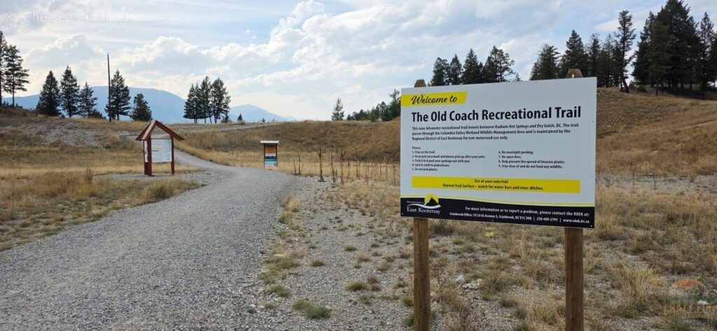 Trailhead sign for the Old Coach Trail in Invermere, BC.