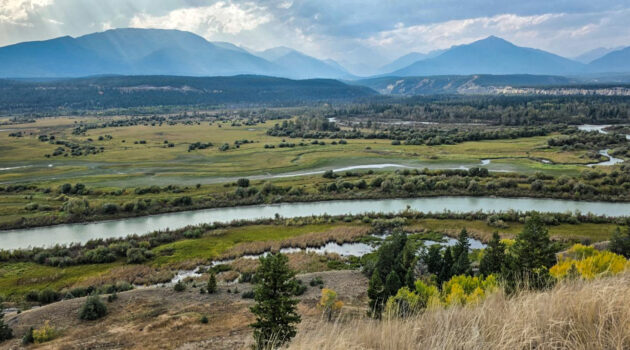 Panoramic view of the Columbia River from the Old Coach Trail, looking down on the same waters we paddled yesterday in Invermere, BC.