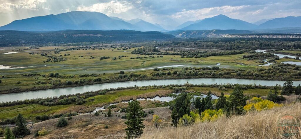 Panoramic view of the Columbia River from the Old Coach Trail, looking down on the same waters we paddled yesterday in Invermere, BC.