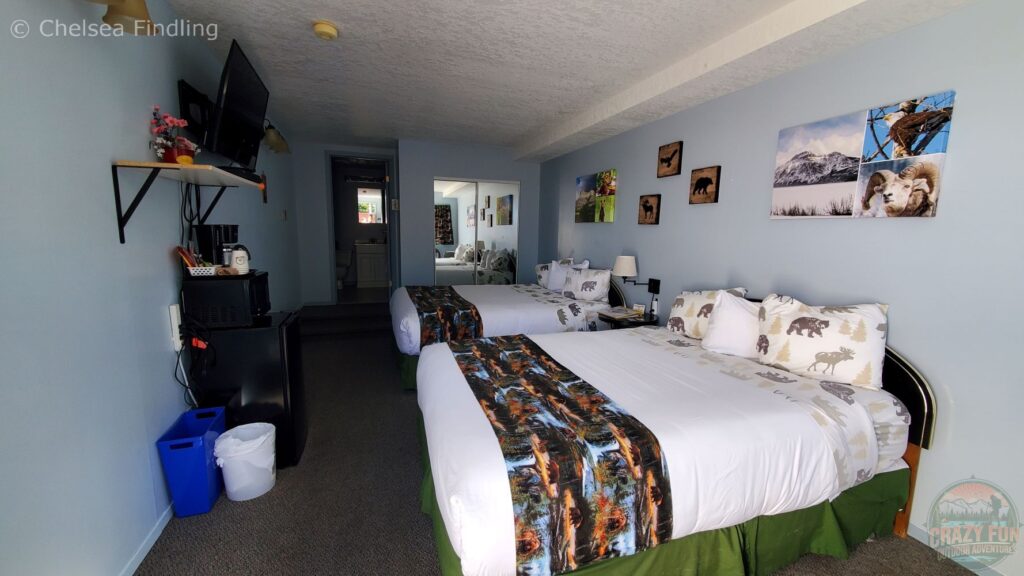 Inside a guest room at Bear Country Inn & Suites showing a bed and a comfortable hotel room layout.