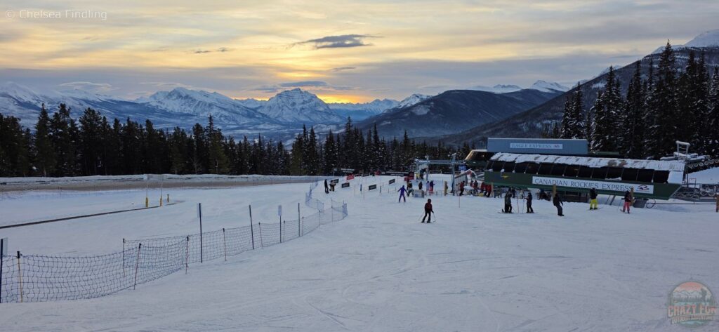Sunrise behind the Canadian Rockies Express chairlift at Marmot Basin.