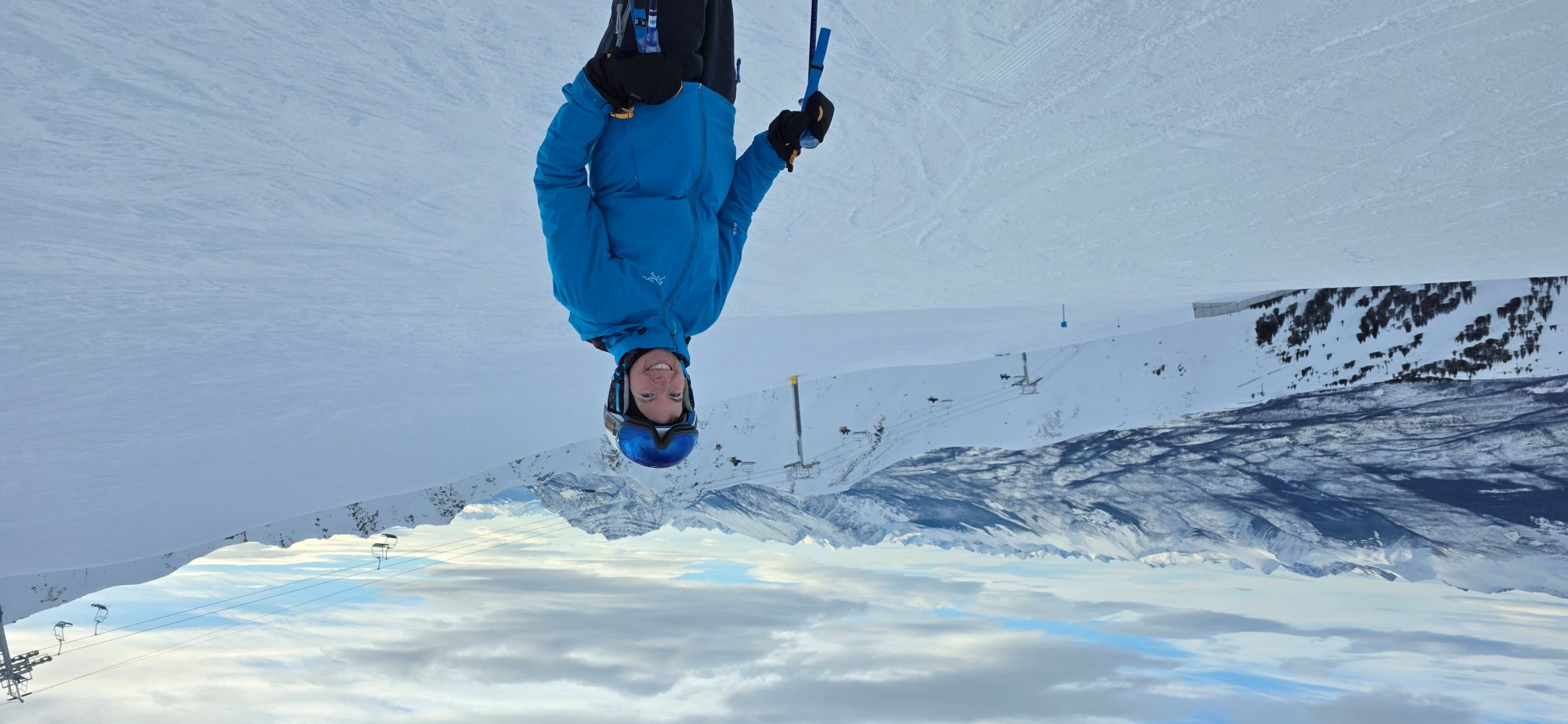 Ski Marmot Basin view off the Knob Chair looking south, with rugged mountain peaks in the background.