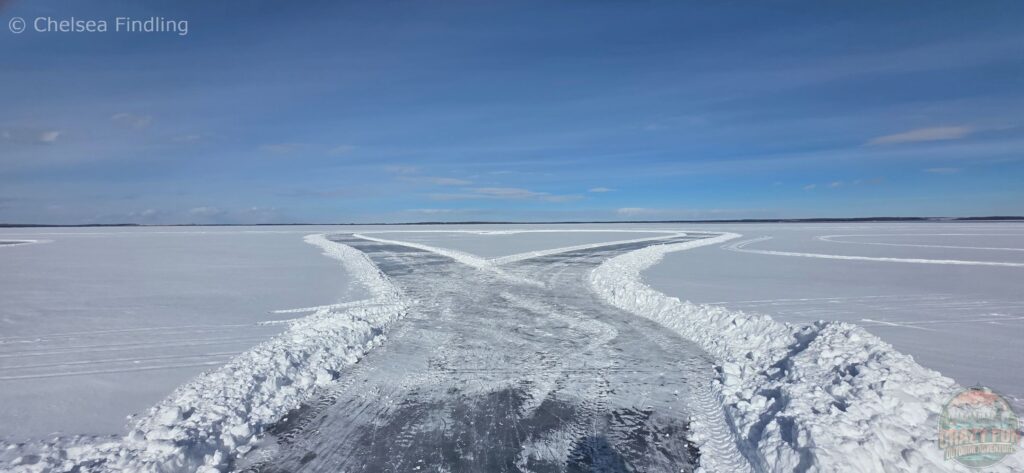 A heart shape path for skating at Pigeon Lake. 