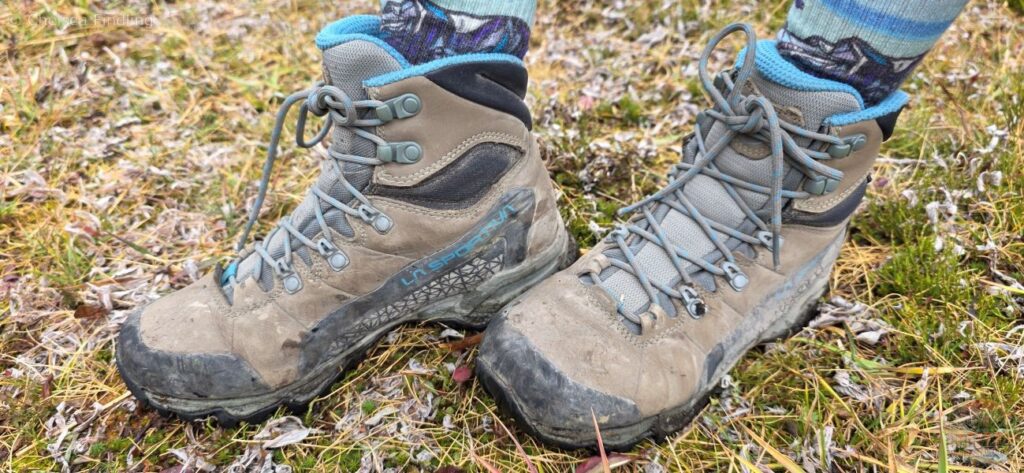 Hiking boots used for the backpacking trip displayed as part of a backpacking gear list for a multi-day adventure.